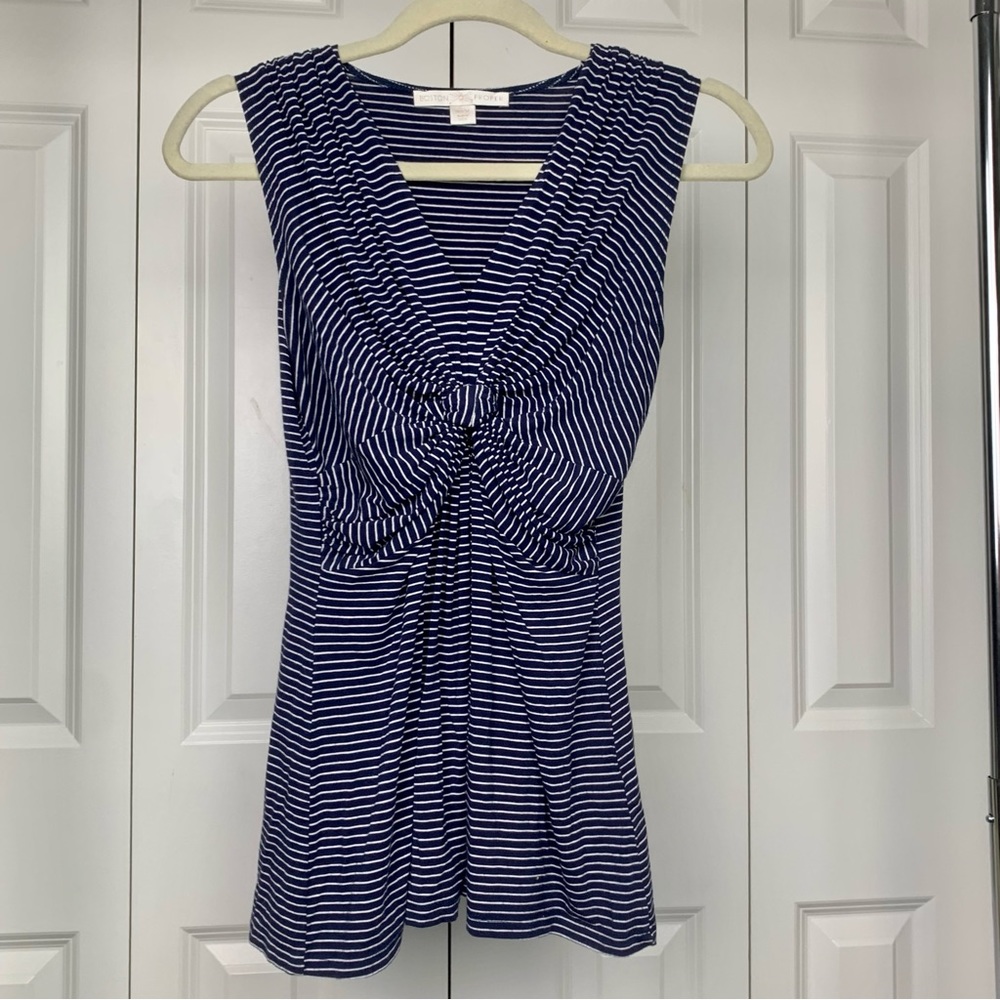 BOSTON PROPER Blue White Striped Gathered Tank